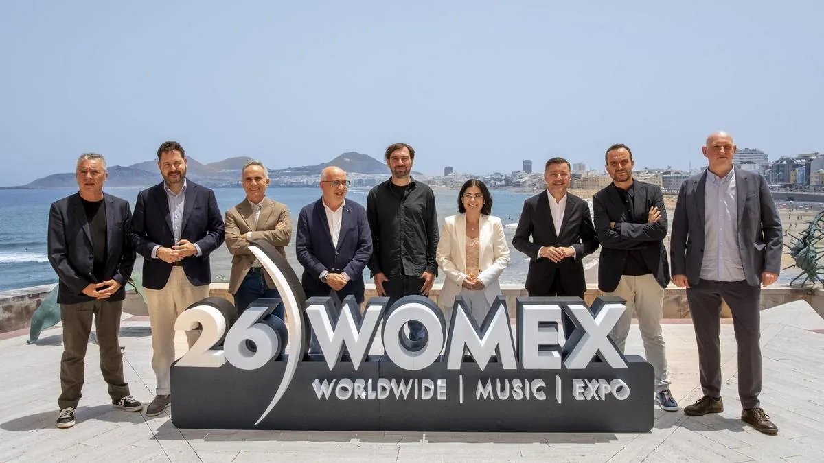 Juan Salán y Santiago Gutiérrez en la presentación de WOMEX 2026 en Las Palmas de Gran Canaria